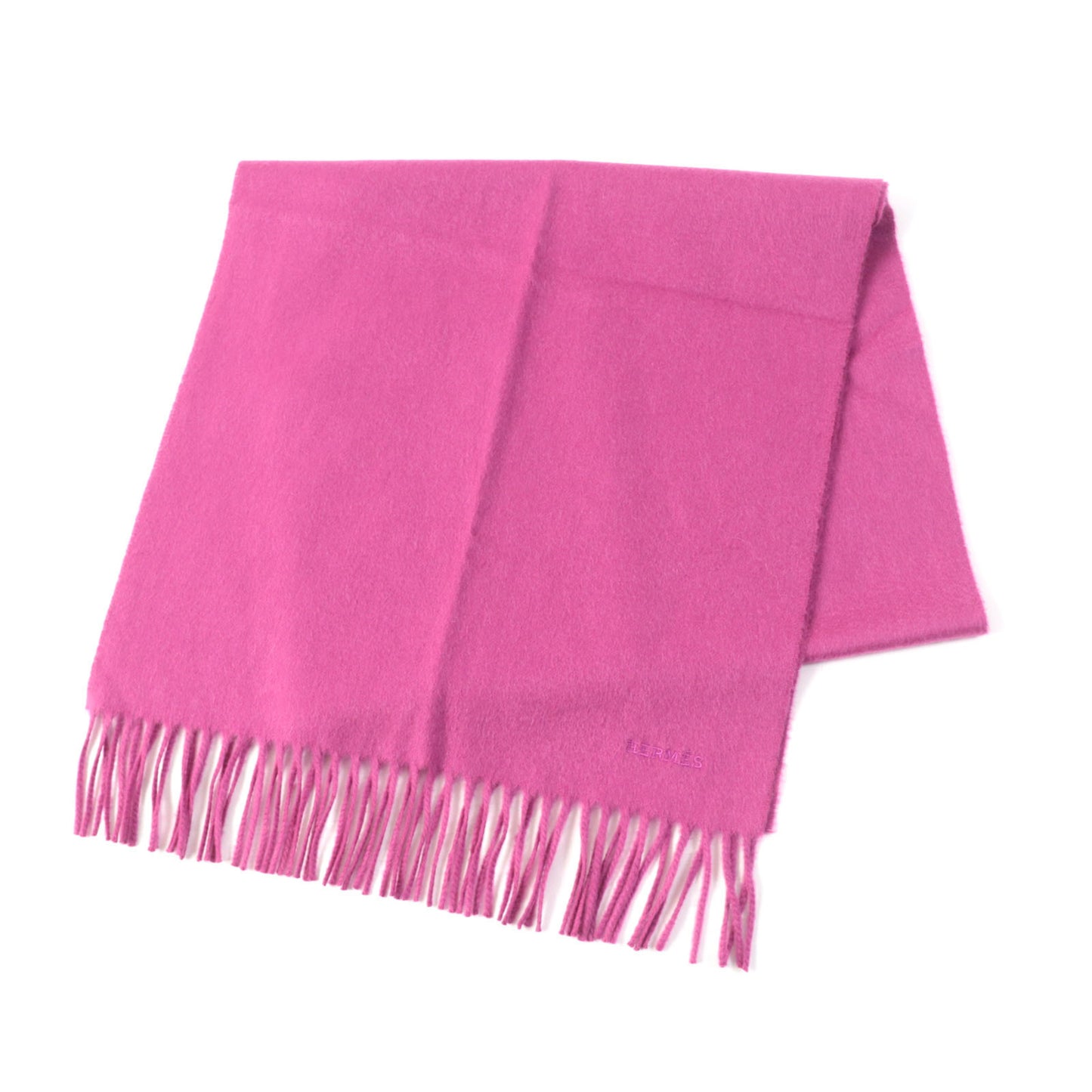 Hermes 100% Cashmere Scarf With Embroidered Logo And Fringe