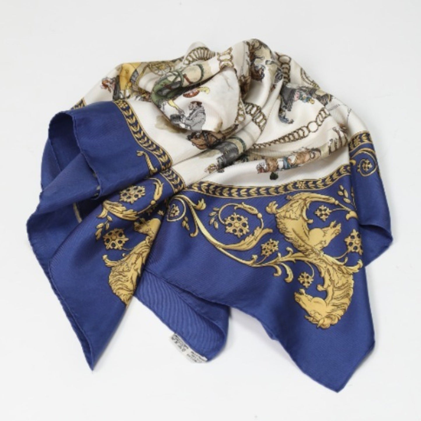 Hermes Scarf La Promenade De Longchamps Silk Carr 90 Blue