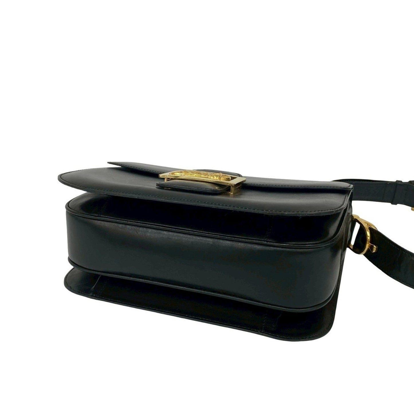 Celine Vintage Logo Horse-Drawn Carriage Hardware Calf Leather Shoulder Bag/Pochette/Sacoche Black