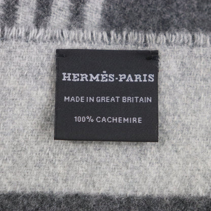 Hermes Sangle Boucle 100% Cashmere Antogracito Gris Clair Fringed Scarf