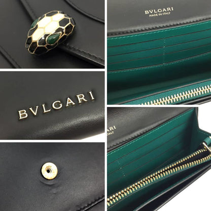 Bvlgari Serpenti Forever Large Wallet 294391 Leather Black Snake