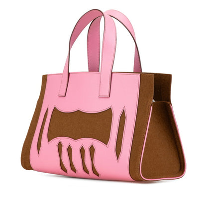 Hermes Petit H Tote Pm Bag Handbag Pink Brown Felt Epsom Leather