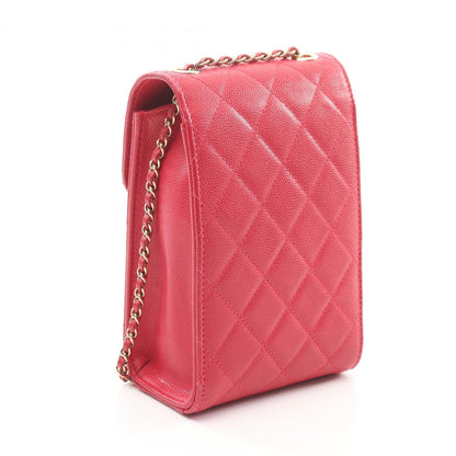 Chanel Matelasse Phone Pouch Shoulder Bag Leather Grained Calfskin