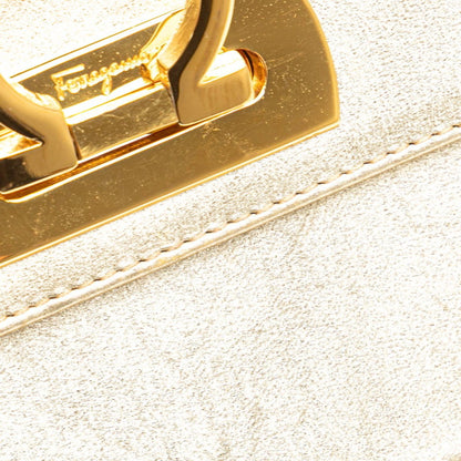 Salvatore Ferragamo Gancini Vanity Bag Handbag Aq-216154 Gold Leather