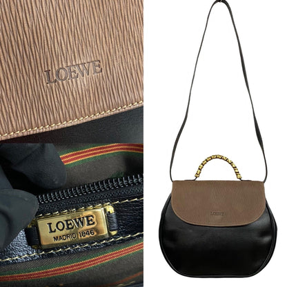 Loewe Velzquez Logo Leather Genuine 2-Way Handbag/Shoulder Bag In Two-Tone Black