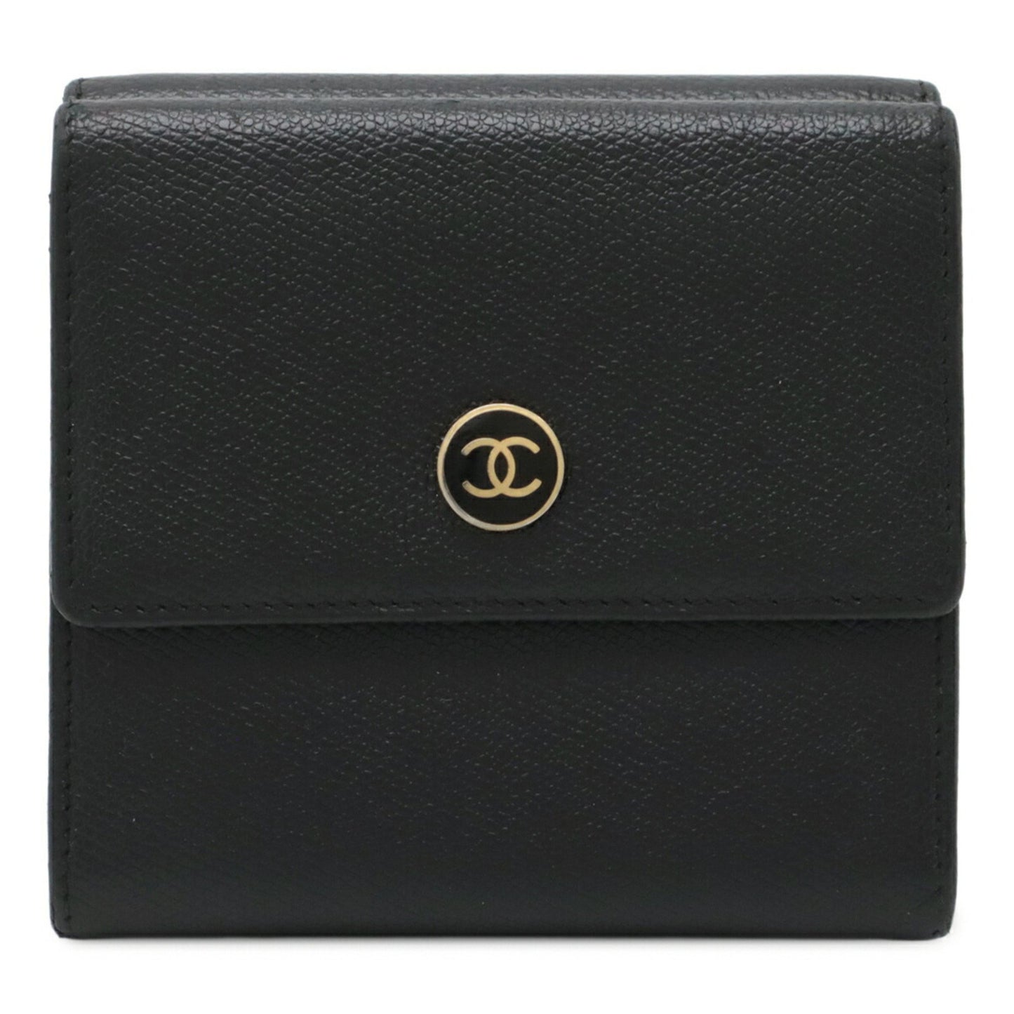 Chanel Coco Button Tri-Fold W Wallet Double Leather Black A20902