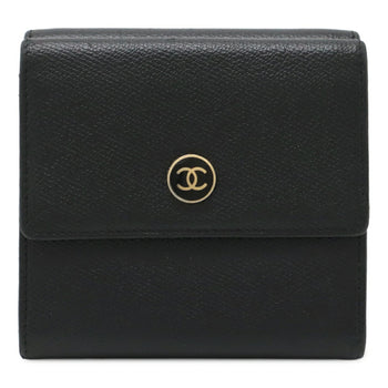 Chanel Coco Button Tri-Fold W Wallet Double Leather Black A20902