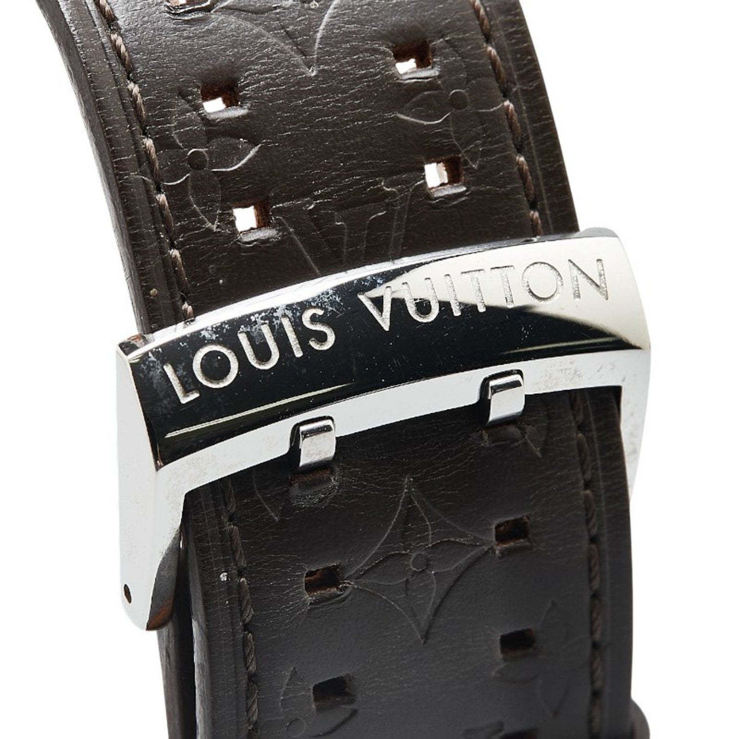 Louis Vuitton Tambour Watch Q1111 Quartz Brown Dial Stainless Steel Leather