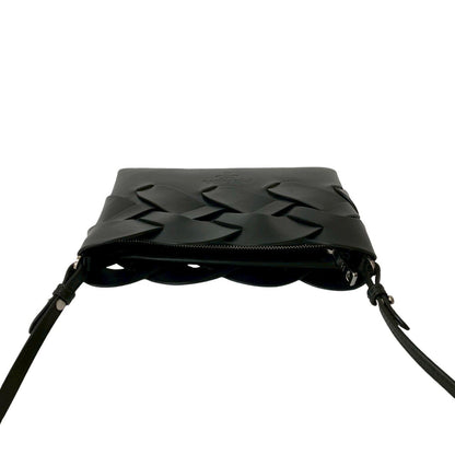 Prada Prada Logo Vitello Intrecciato Leather Shoulder Bag/Pochette/Sacoche In Black 28364