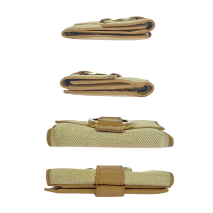 Bvlgari Chandra Beige Tweed/Leather Compact Folding Wallet (12661695) With Gold Hardware