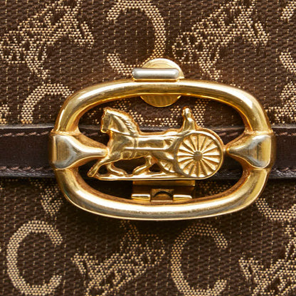Celine C Macadam Carriage Hardware Clutch Bag In Brown Canvas