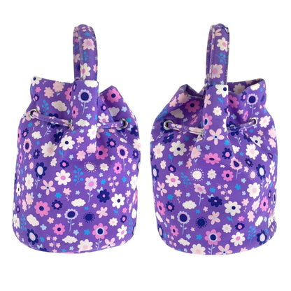 Balenciaga Drawstring Bucket Bag Flower Purple Multicolor Silver Hardware Ikat Nylon Canvas 656682