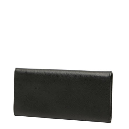 Prada Triangle Logo Plate Long Wallet Black Leather