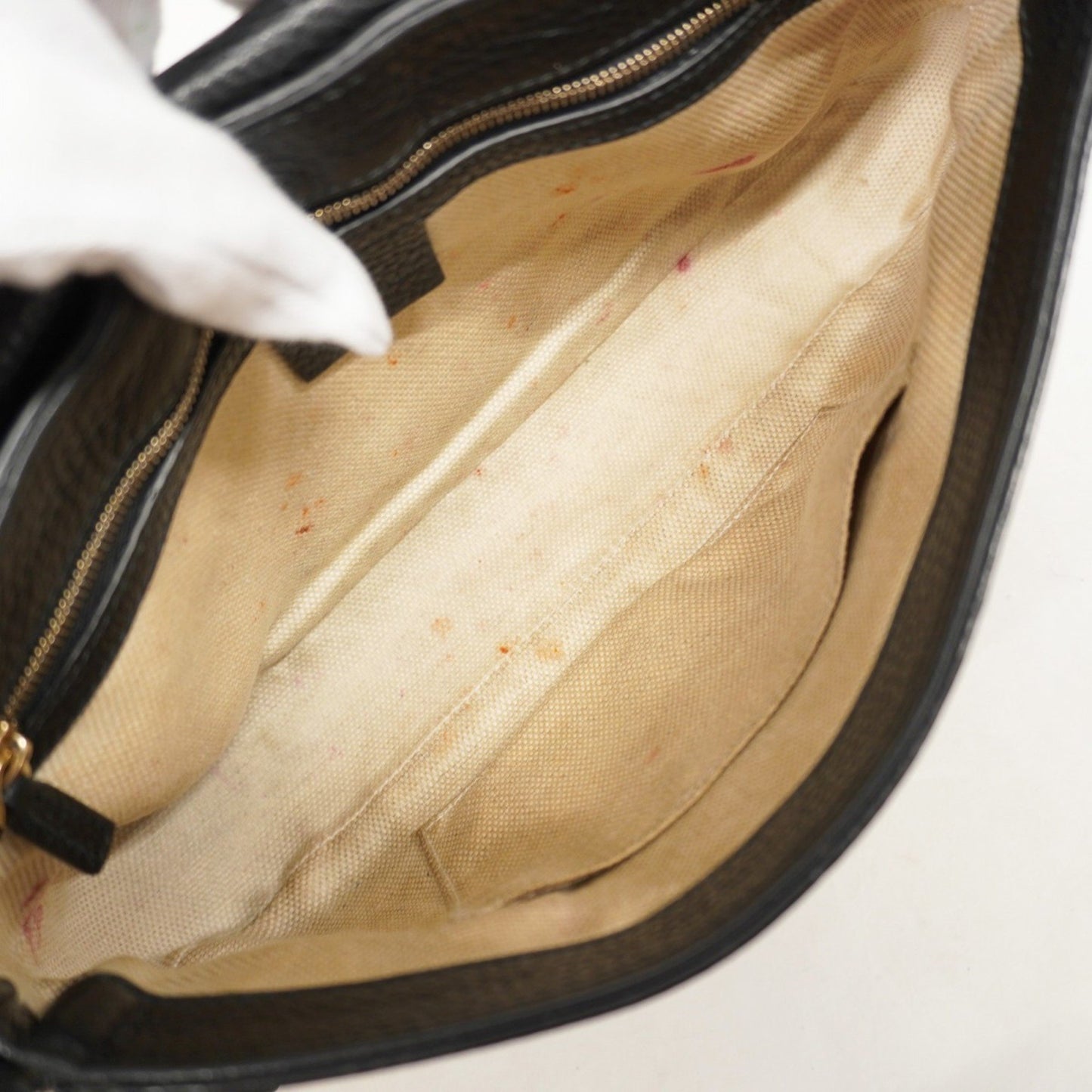 Gucci Soho Interlocking G Shoulder Bag 5363224 Leather Black Champagne