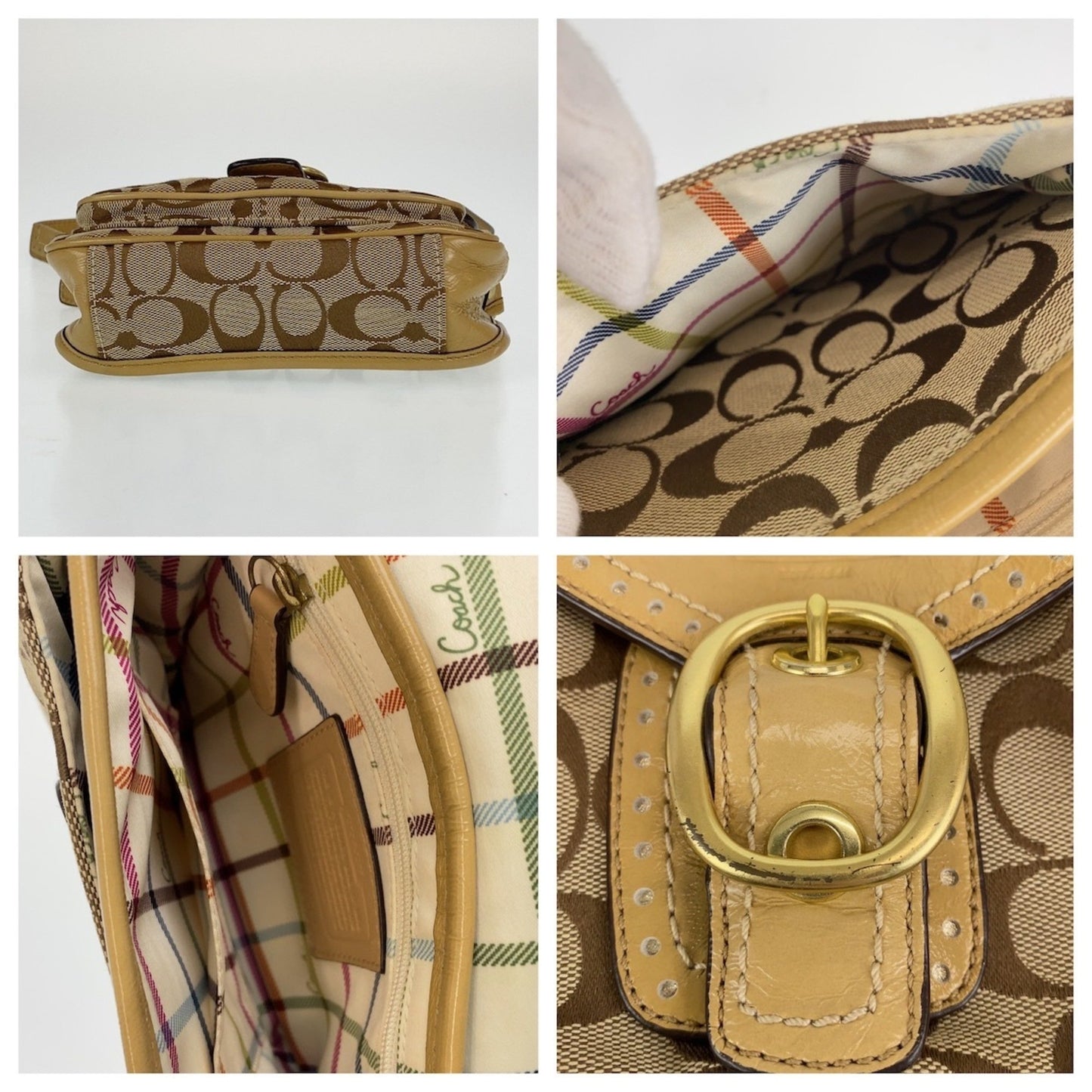 Coach Signature Beige Gold Canvas Shoulder Bag Crossbody Pochette