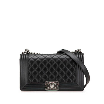 Chanel Coco Mark Matelasse Boy Chanel 25 Crossbody Chain Shoulder Bag In Black Lambskin