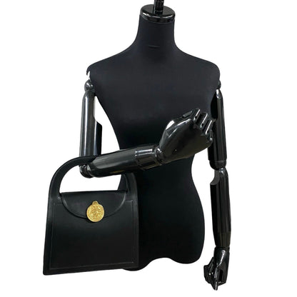 Celine Vintage Globe Logo Metal Hardware Leather Handbag Mini Tote Bag Black 30428