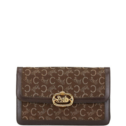 Celine C Macadam Carriage Hardware Clutch Bag In Brown Canvas
