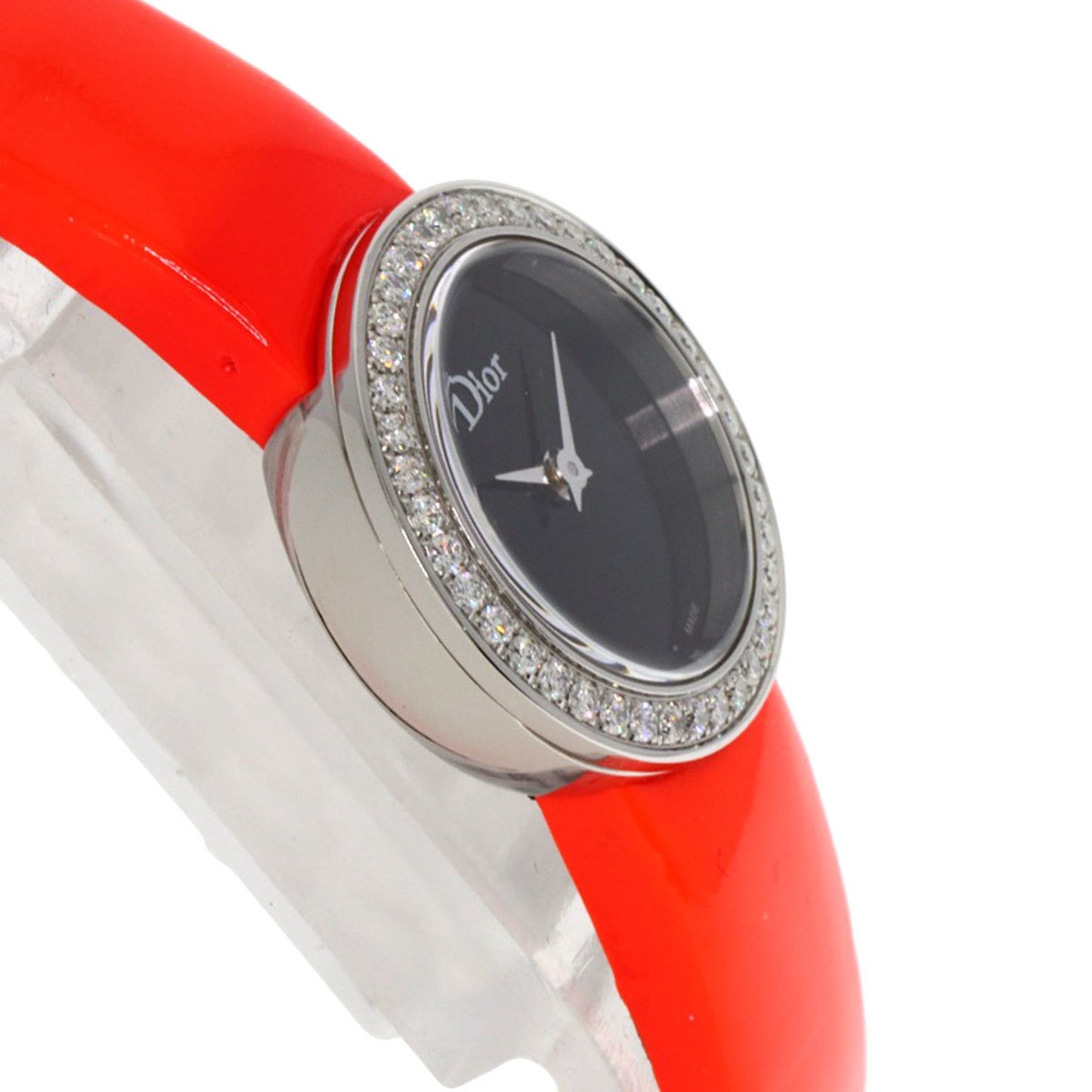 Christian Dior Cd040110 La Mini D Deux Diamond Watch In Stainless Steel/Leather