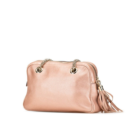 Gucci Soho Interlocking G Tassel Chain Shoulder Bag 308983 Pink Gold Leather