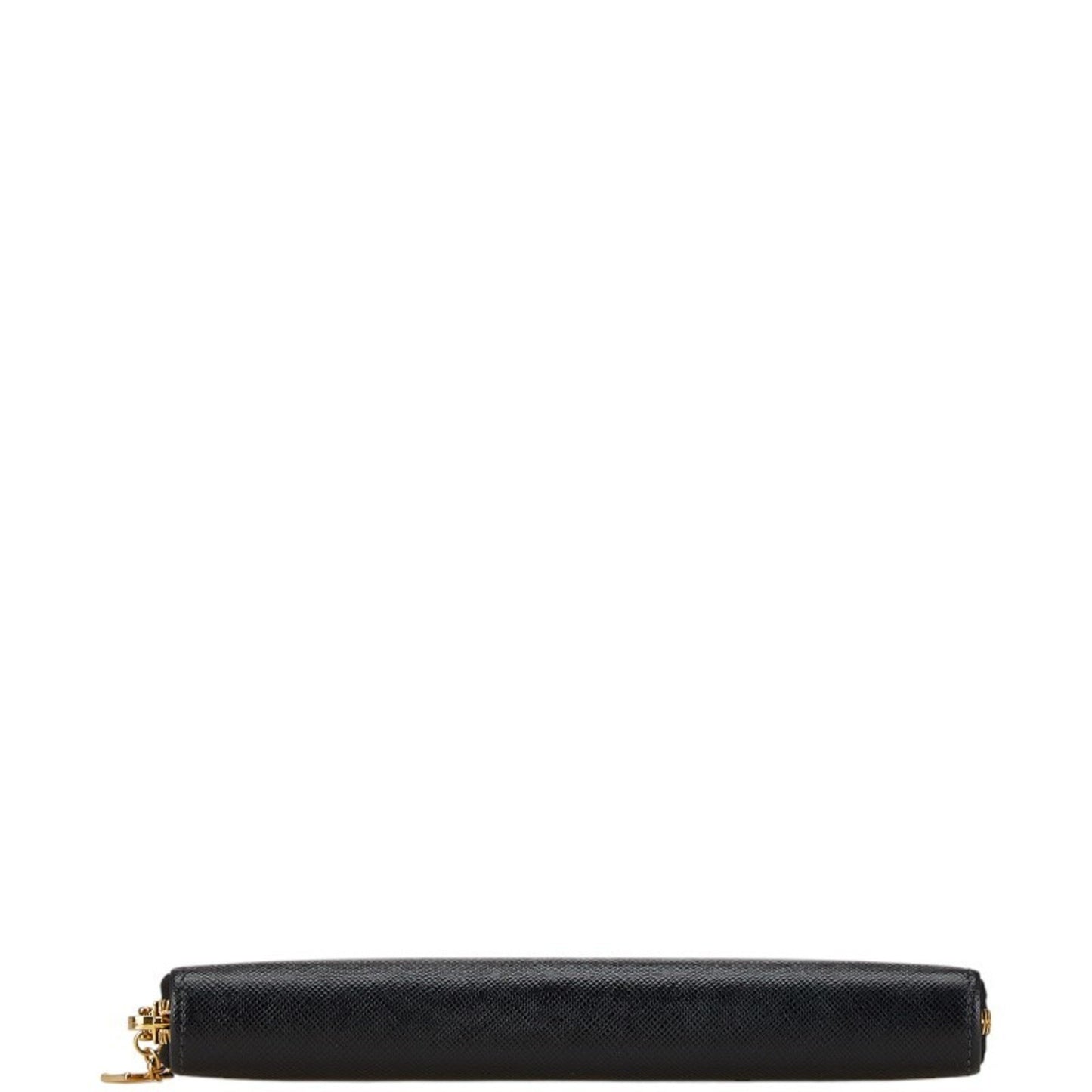Prada Round Long Wallet 1Ml506 Black Leather