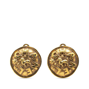 Chanel Lion Motif Earrings Gold Plated