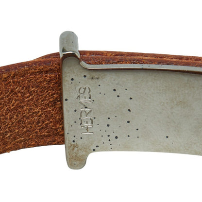 Hermes Api2 Bracelet Silver Brown Metal Leather
