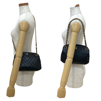 Chanel Coco Mark V-Stitch Lambskin Clasp Chain Shoulder Bag Black 09279