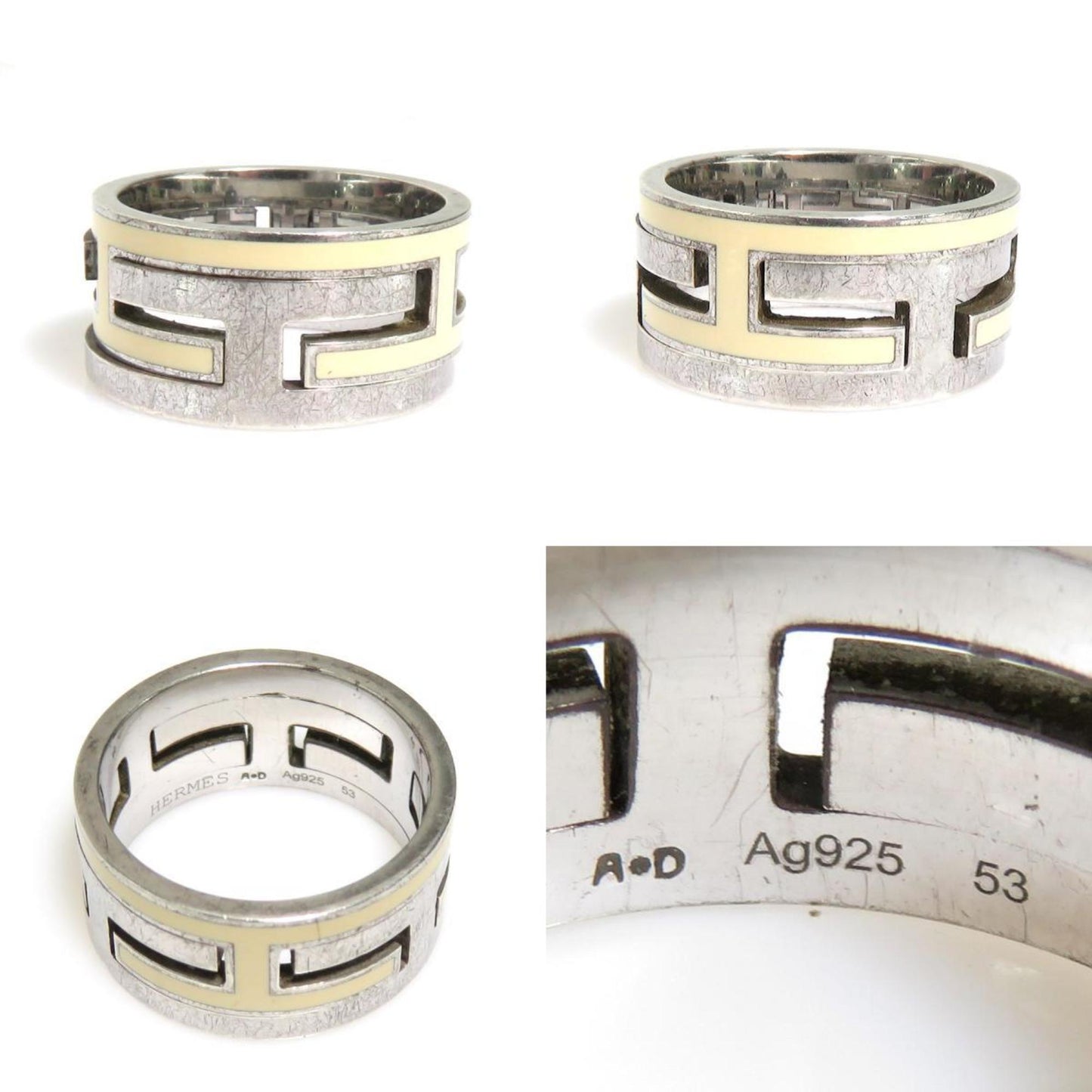 Hermes Hermes Ring Move Ash Silver 925 Enamel Off-White