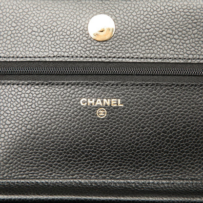 Chanel Matelasse Coco Mark Chain Wallet Shoulder Bag In Black Caviar Skin