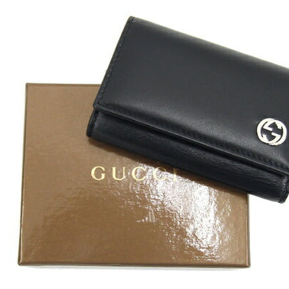 Gucci 6-Key Case Interlocking G 115225 Black Leather Key Ring