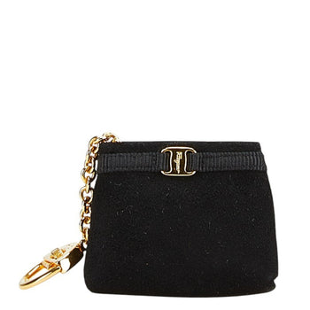 Salvatore Ferragamo Vara Pouch Bag Charm Keychain Black Suede