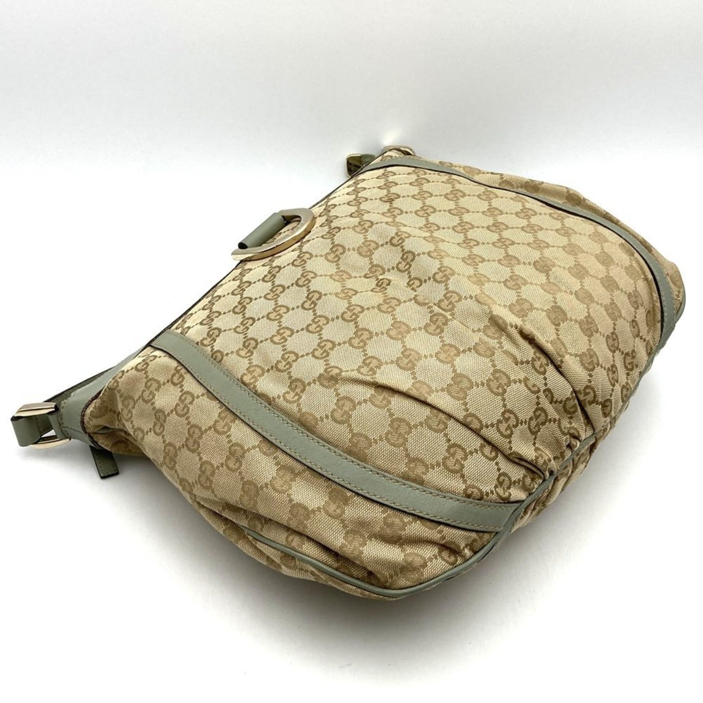 Gucci 204940 Shoulder Bag Gg Canvas Leather Abby Beige Green