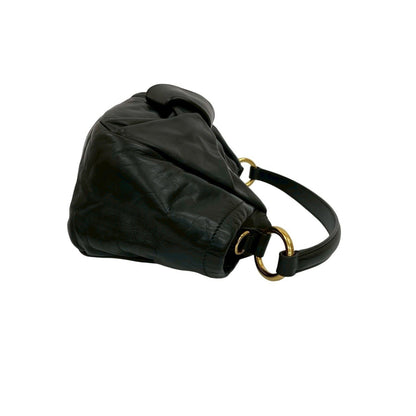 Prada Prada Triangle Logo Metal Ribbon Motif Leather 2-Way Handbag/One-Shoulder Bag Black 59512