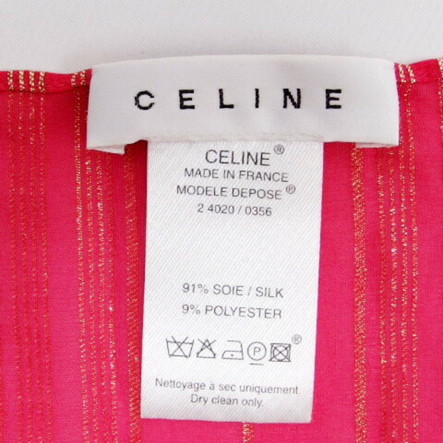 Celine Large Stole Border Pattern Silk Shawl Vivid Pink X Gold Thread