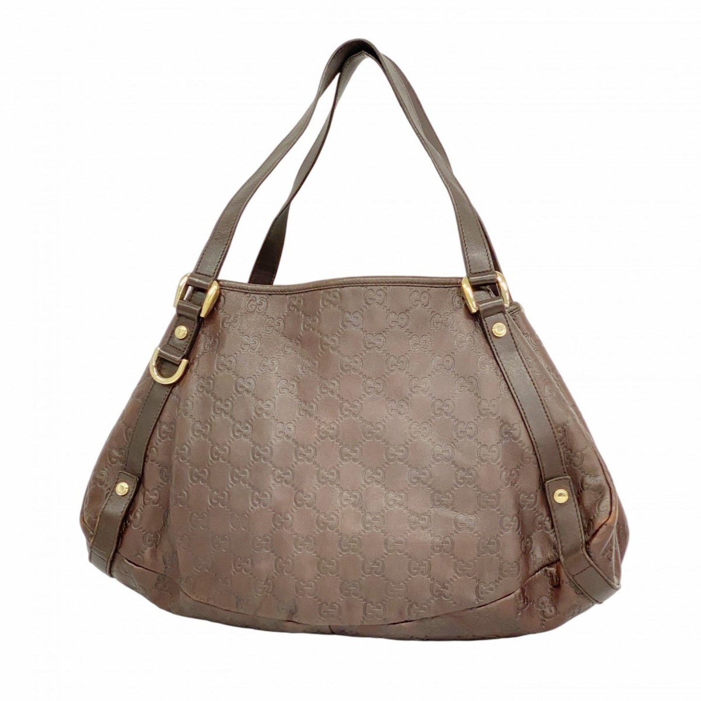 Gucci Tote Bag Guccissima 130736 Leather Dark Brown Champagne