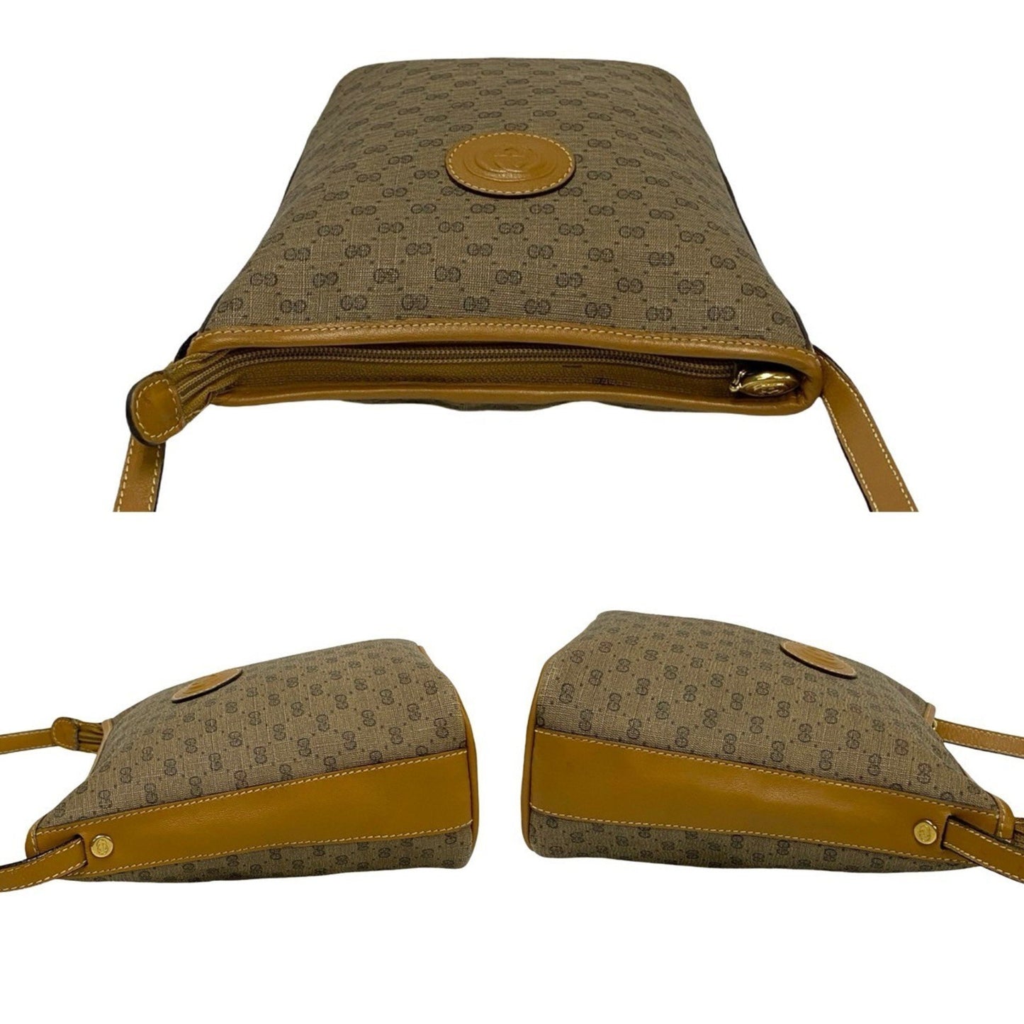 Gucci Vintage Micro Gg Logo Leather Mini Shoulder Bag/Pochette In Brown