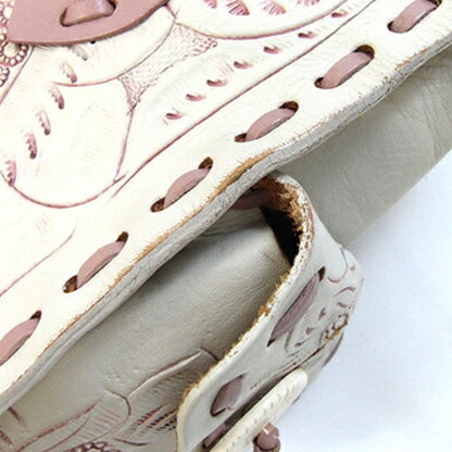 Grace Continental Handbag Carving Tribes Maestra Ivory Pink Beige Leather All Flower