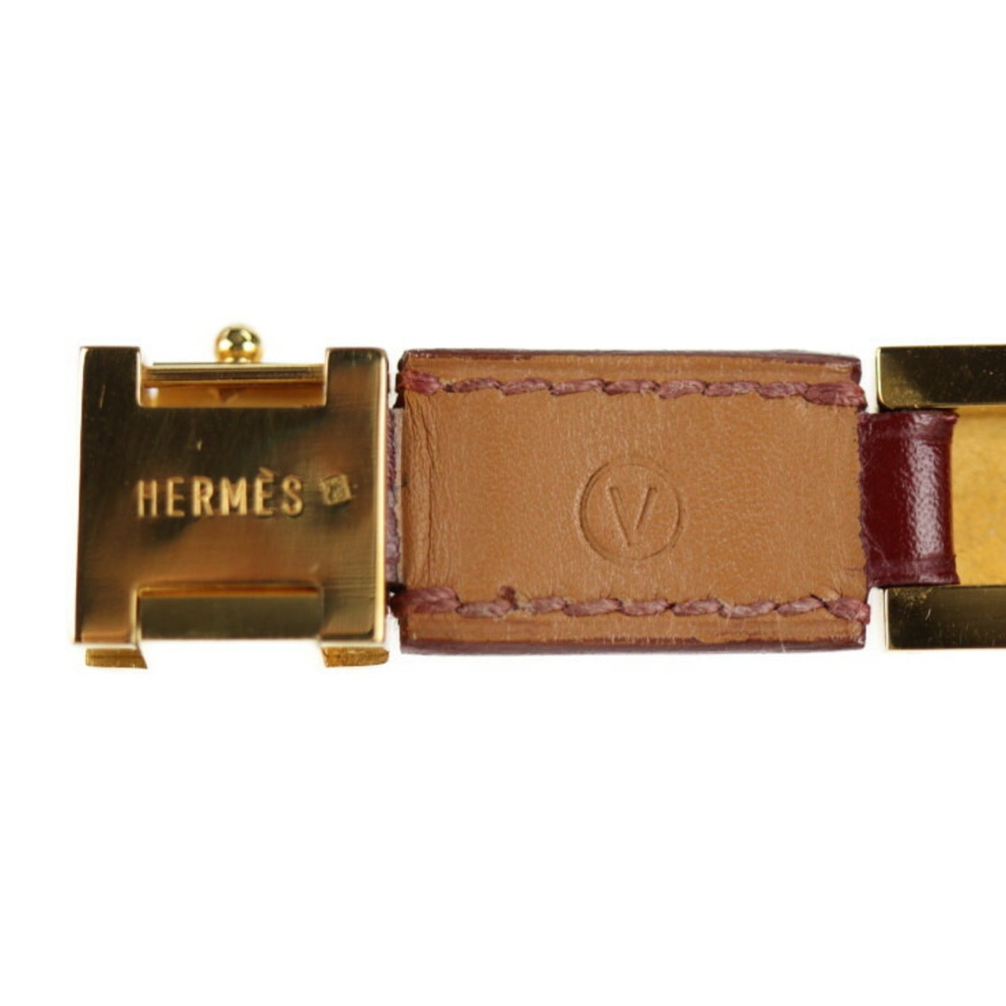 Hermes Hermes Medor Studs Bracelet Leather Red Gold ?V Engraved Metal Fittings Vintage