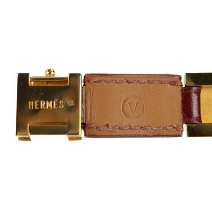 Hermes Hermes Medor Studs Bracelet Leather Red Gold ?V Engraved Metal Fittings Vintage