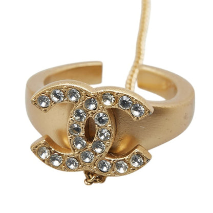 Chanel Coco Mark Logo Bangle Chain Ring Gold Plated Rhinestone
