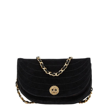 Chanel Half Moon Coco Mark Chain Shoulder Bag Black Suede