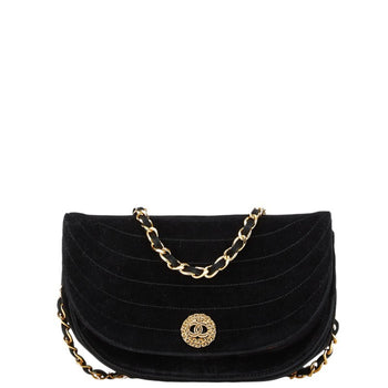 Chanel Half Moon Coco Mark Chain Shoulder Bag Black Suede