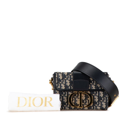 Christian Dior Dior Oblique 30 Montaigne Crossbody Shoulder Bag Navy Beige Leather Jacquard
