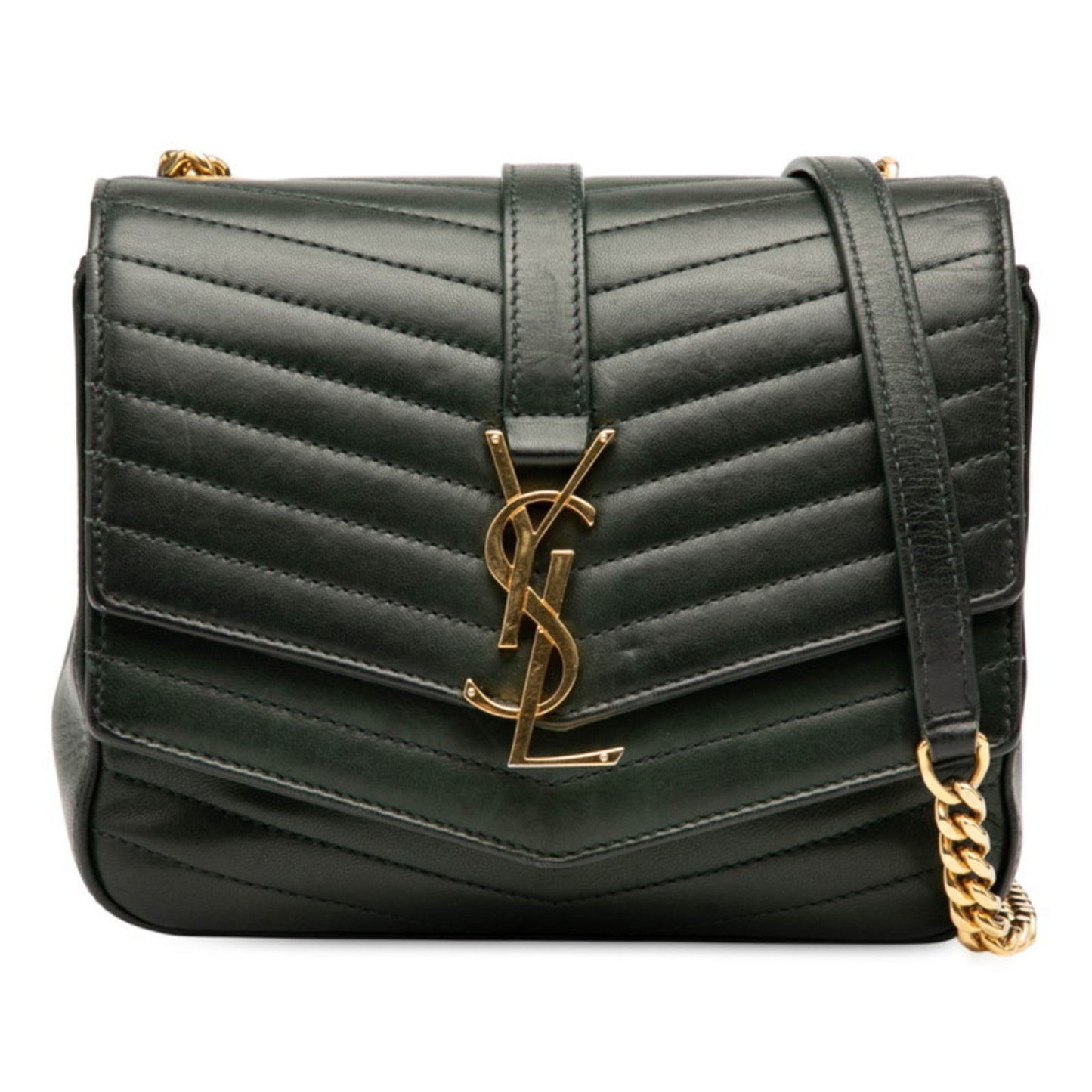 Saint Laurent Logo Chain Shoulder Bag In Green
