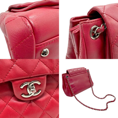 Chanel Shoulder Bag Lambskin Red Silver