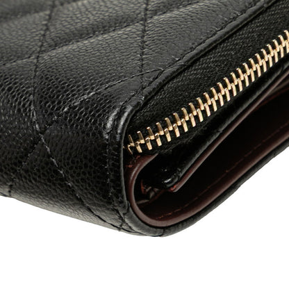 Chanel Matelasse Coco Mark Tri-Fold Wallet In Black Caviar Skin
