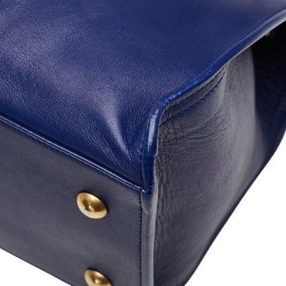 Saint Laurent Ysl Logo Petit Cabas Handbag/Shoulder Bag 2Way 311210 Blue Leather