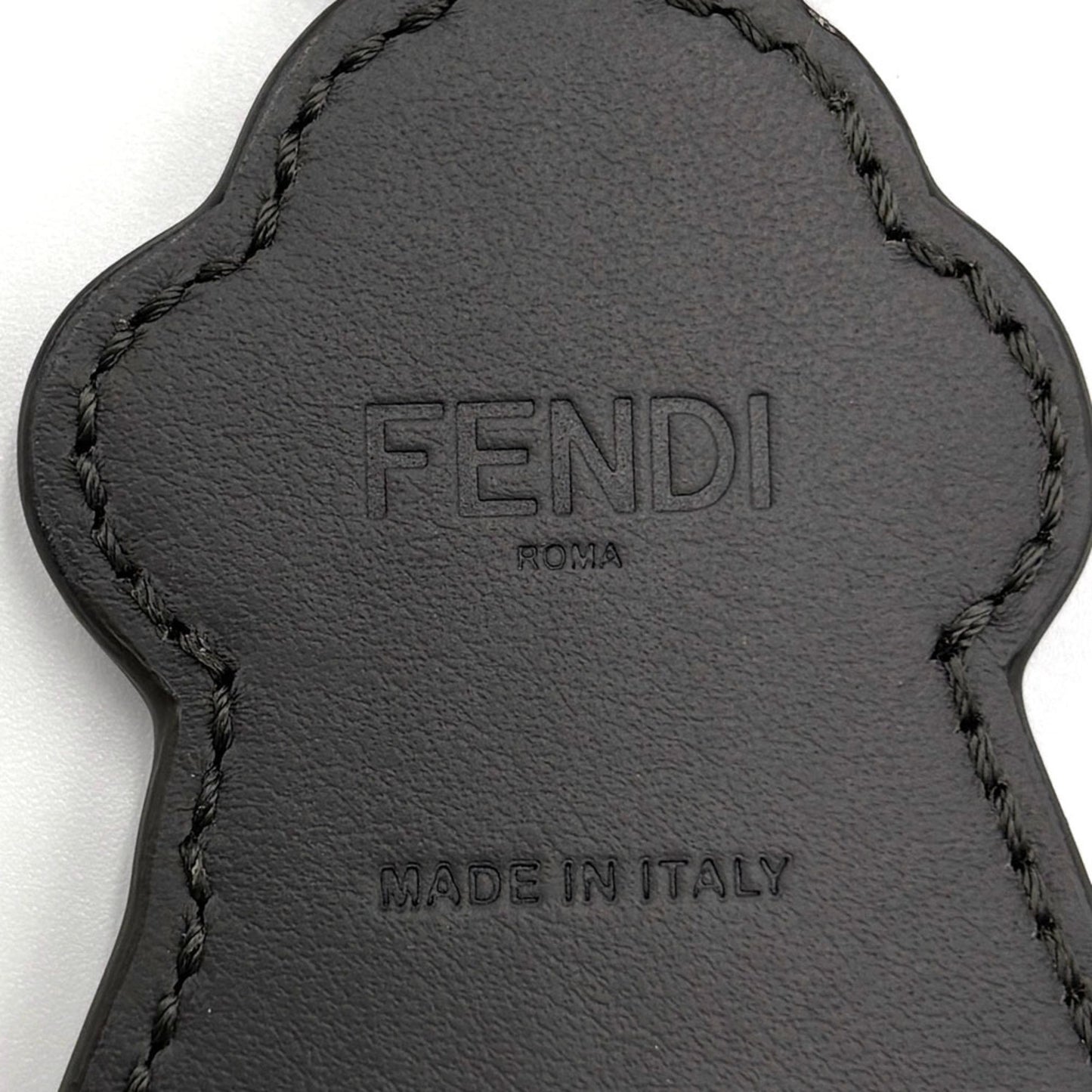 Fendi Key Motif Charm Keychain Black White Leather Bag Ring