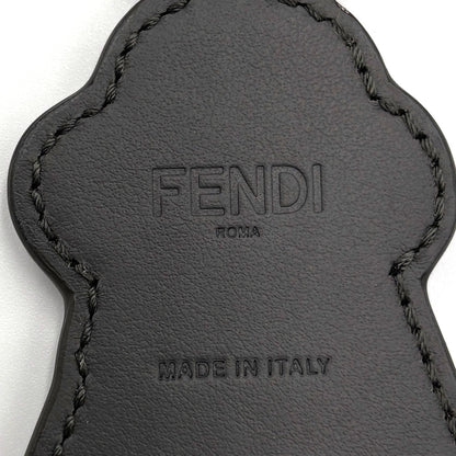 Fendi Key Motif Charm Keychain Black White Leather Bag Ring